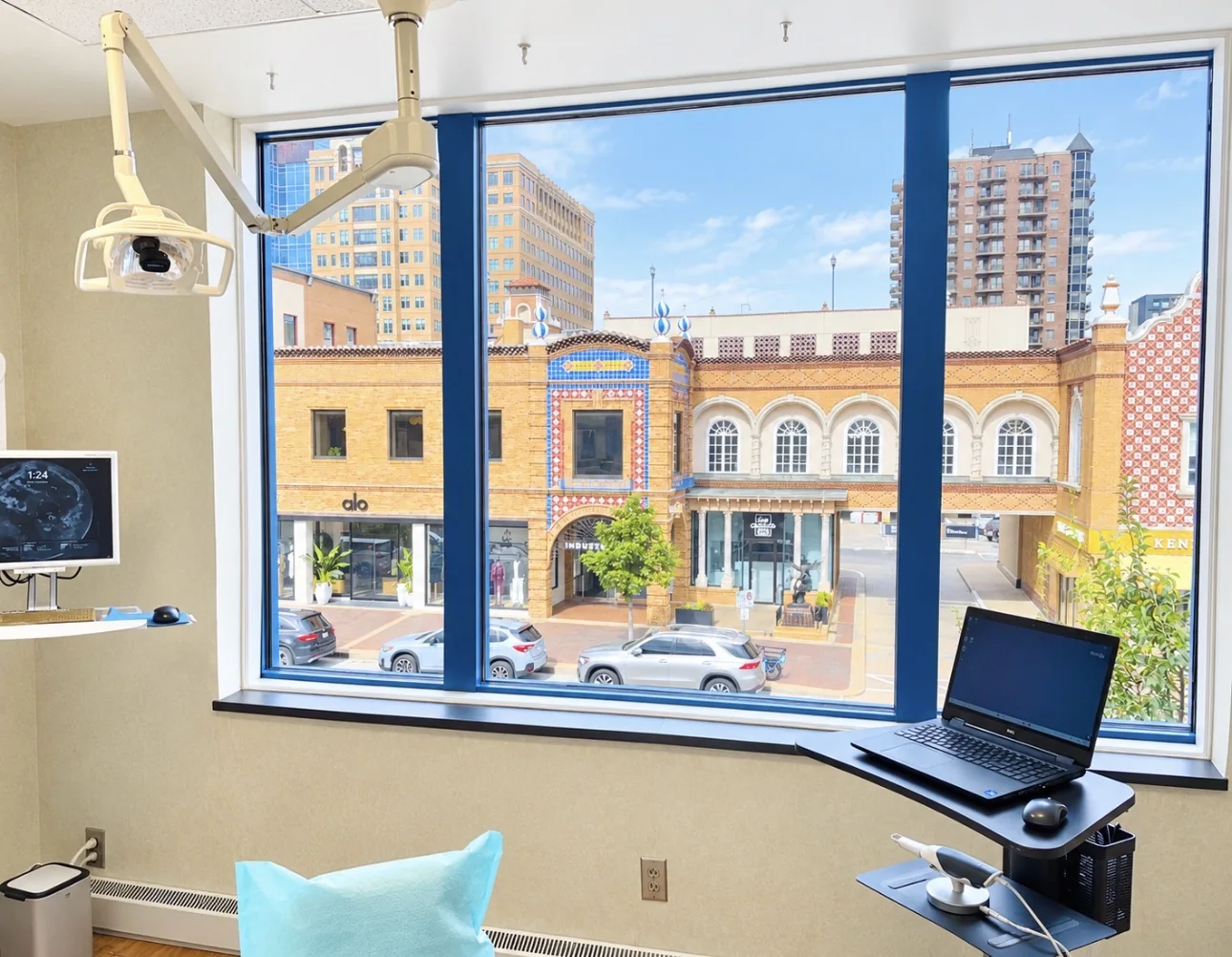 View of the Country Club Plaza from a Plaza Family Dentistry treatment room
